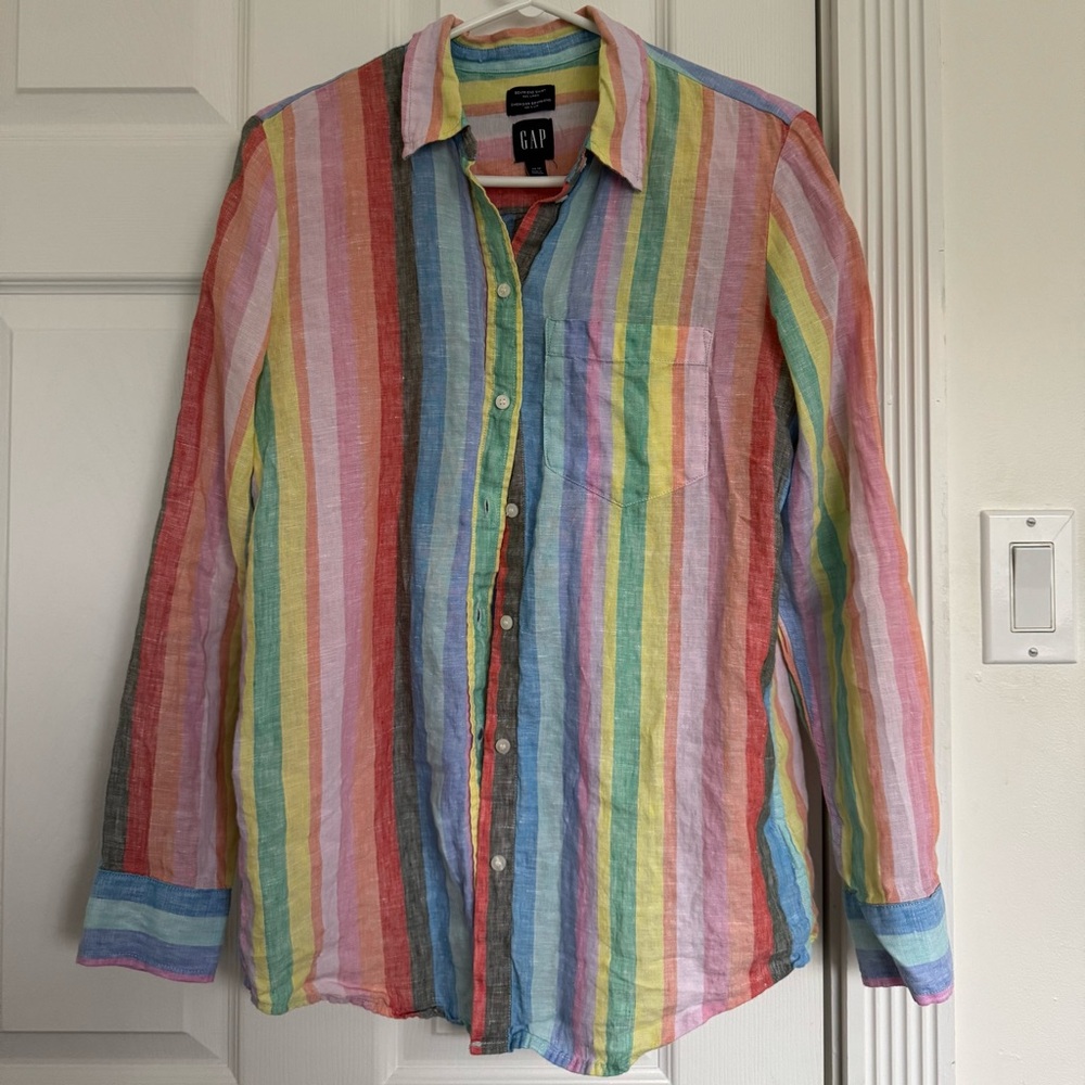 GAP Multicolor Striped Linen “Boyfriend” Shirt, XS